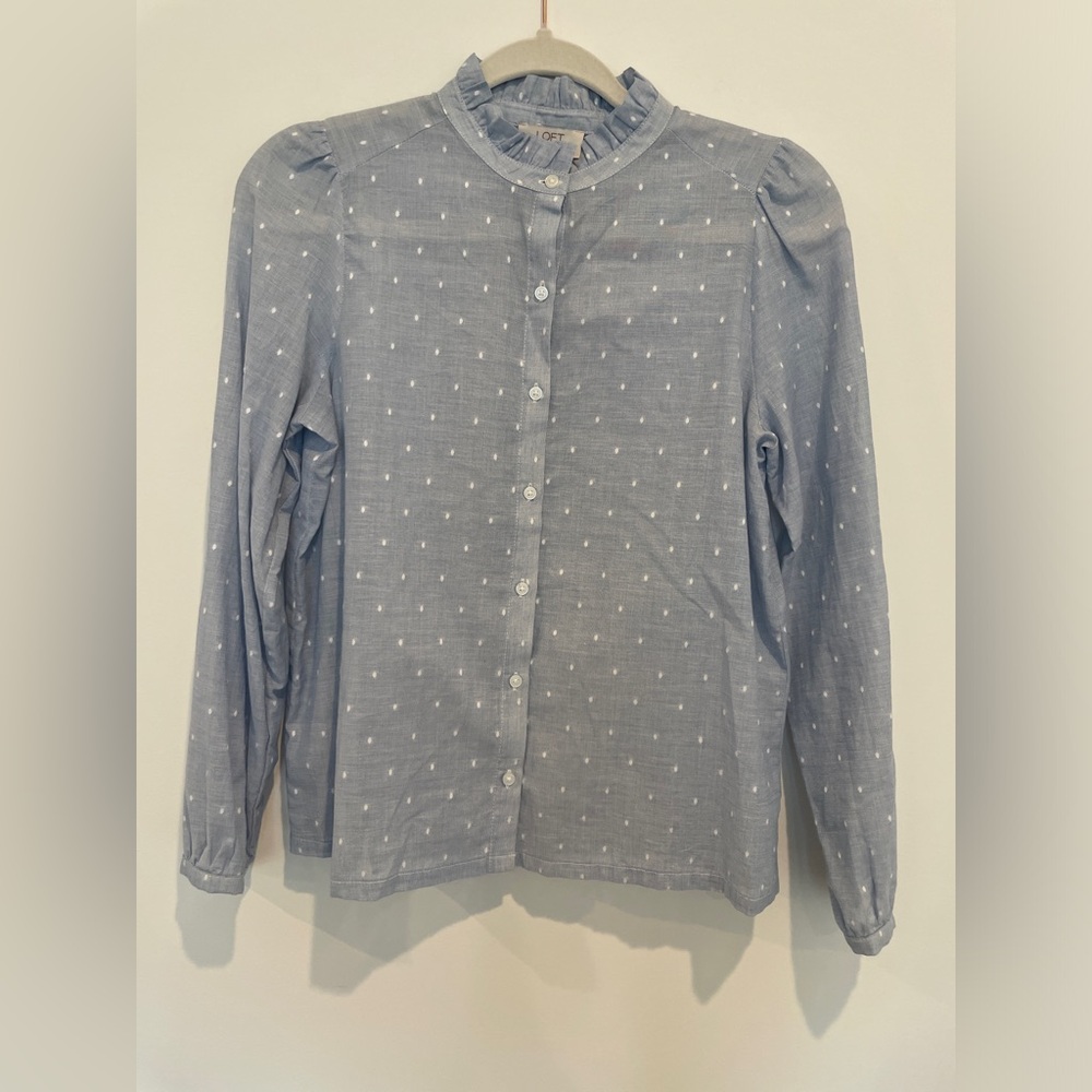 LOFT Light Blue Blouse with White Dots
